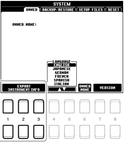 PSR S670 Export Instrument Info screen